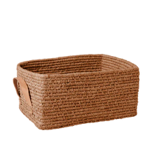 Load image into Gallery viewer, Raffia Rectangular Basket With Leather Handles, Tea
