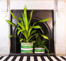 Load image into Gallery viewer, Echo Woven Plant Pot Cover - Grass Green Indigo & Pearl