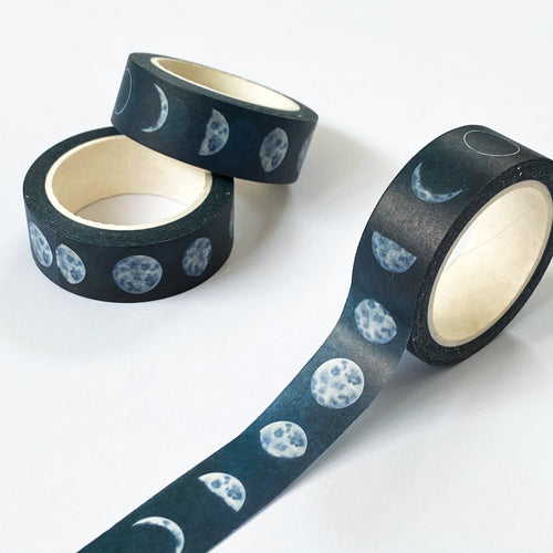 Moon Phases Washi Tape with a dark blue background