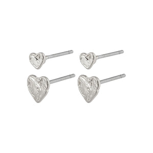 SOPHIA Small Heart Stud Earrings 2-in-1 Set Silver-Plated