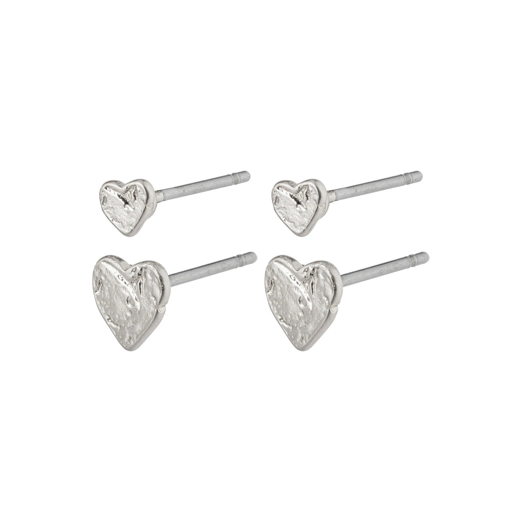 SOPHIA Small Heart Stud Earrings 2-in-1 Set Silver-Plated
