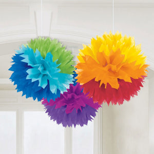 3 Rainbow Fluffy Paper Decorations