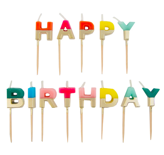 Rainbow, Gold Metallic Dipped, Happy Birthday Candles by Talking Tables