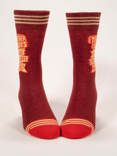 Load image into Gallery viewer, Teachers Rock Socks Men’s crew Socks by Blue Q | £11.95. Ethical and sustainable socks with quirky, humorous designs and vibrant colours.  This design is in red with the words “Teacher Socks, ‘cause teachers rock!” in comic-style writing”. Perfect gift for teachers.