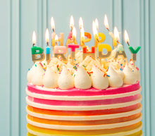 Load image into Gallery viewer, Rainbow, Gold Metallic Dipped, Happy Birthday Candles by Talking Tables
