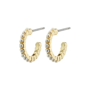 EKTA Pearl Huggie Hoop Earrings Gold Plated by Pilgrim
