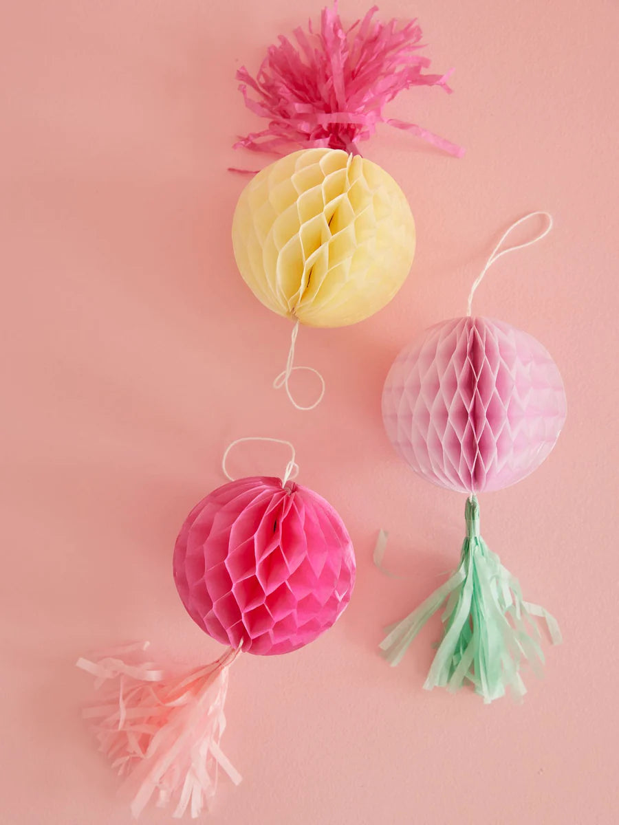 3 Honeycomb Balls With Tassels by Rice dk