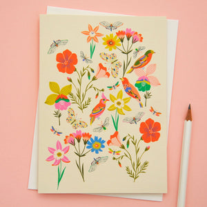 Flowers, Butterflies & Bees Card by Elvira Van Vredenburgh