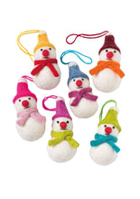 Load image into Gallery viewer, Set of 6 Mini Hanging Felt Snowmen Decorations
