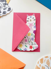 Load image into Gallery viewer, Sitting Kitty Shaped Cat Greeting Card - Floral
