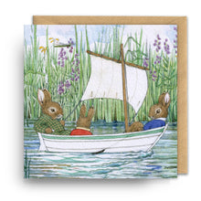 Load image into Gallery viewer, Square Greeting Card Golden Days - Sailboat Bunnies
