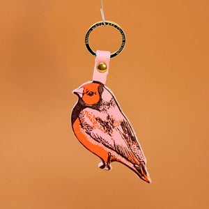 Leather Key Fop - Finch Bird Pink