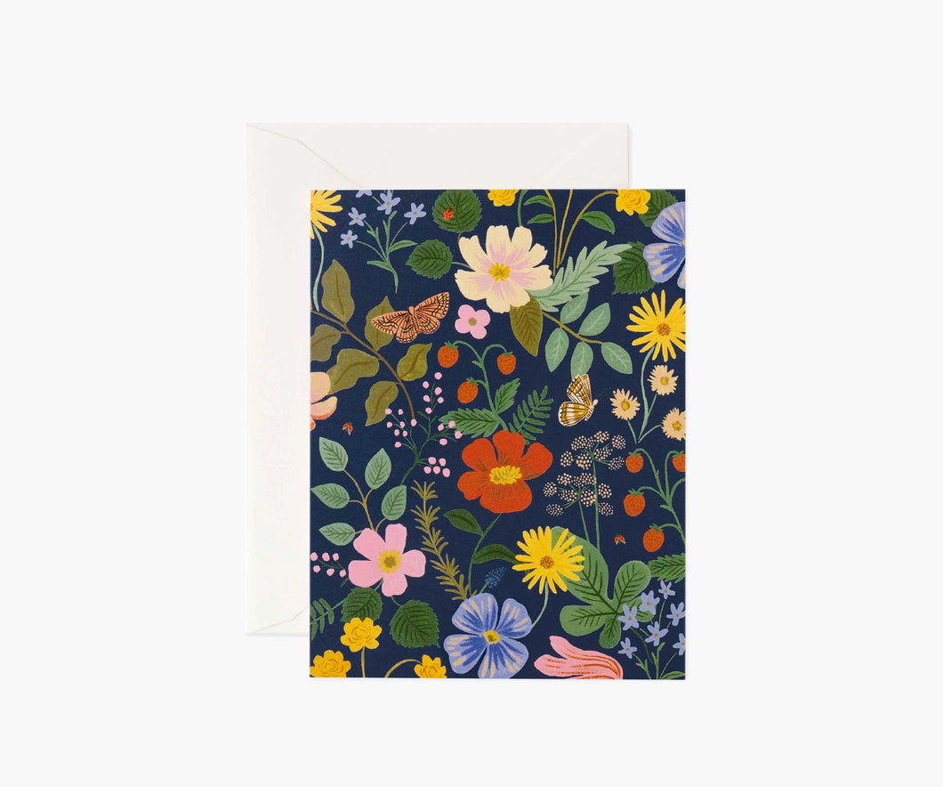 Strawberry Fields (Navy) Greeting Card by Rifle Paper Co.