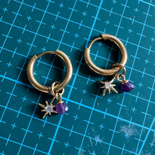 Load image into Gallery viewer, Amethyst 18k gold Stars” Detachable Charm Hoop Earrings

