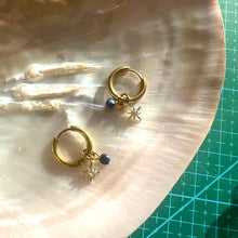 Load image into Gallery viewer, Aquamarine Midnight Blue “Night Court 18k gold Stars” Detachable Charm Hoop Earrings
