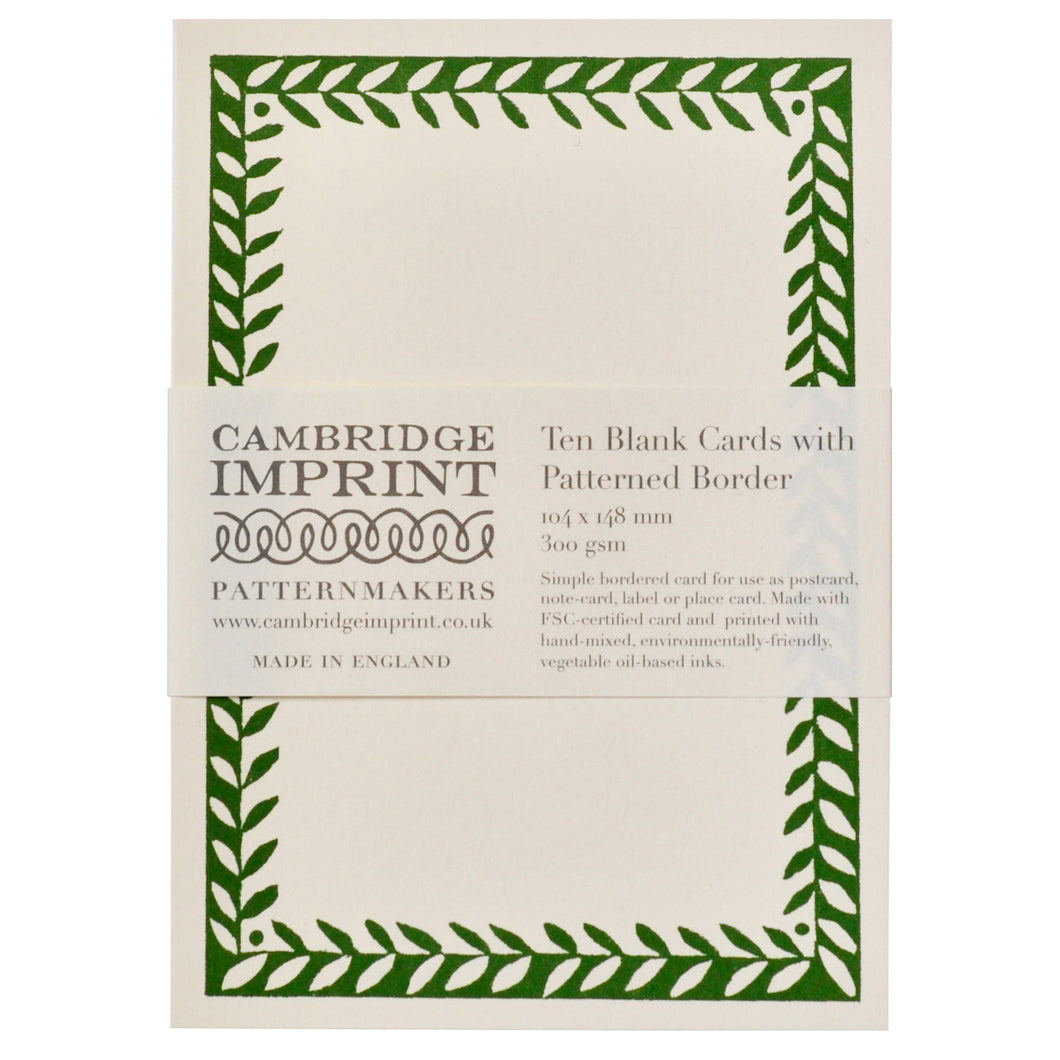 10 Postcards With Patterned Borders in Pea Green by Cambridge Imprint