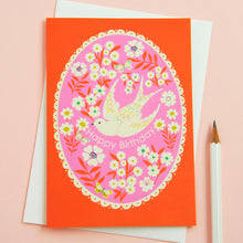 Load image into Gallery viewer, Pretty Happy Birthday Floral &amp; Bird Border Greetings Card
