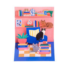 Load image into Gallery viewer, Pop-Up Greeting Card - Cat Book Nook
