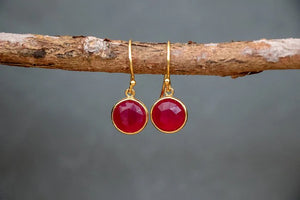 Gold vermeil Hook Earrings - Pink Chalcedony