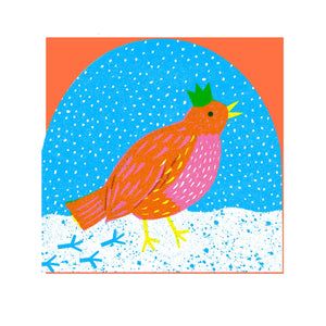 The Printed Peanut Snow Globe Card - Large Robin