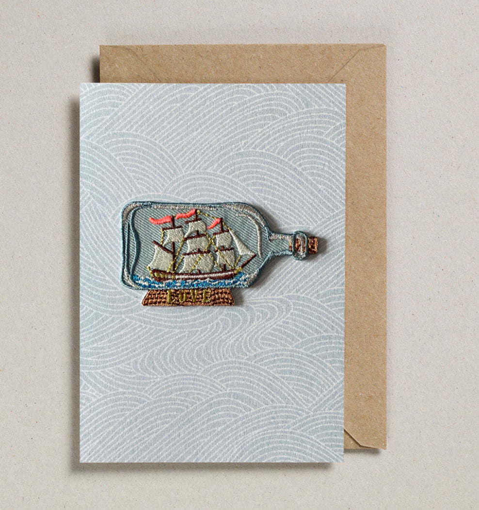 Iron On Patch Card - Ship in A Bottle by Petra Boase