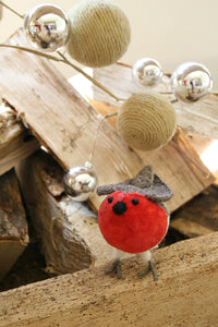 Fiona Walker Felt Decoration - Classic Standing Velvet Robin 9cm Mini