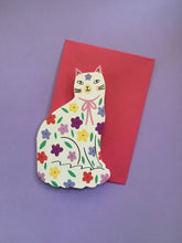Load image into Gallery viewer, Sitting Kitty Shaped Cat Greeting Card - Floral
