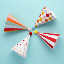Load image into Gallery viewer, Circus Party Hats with Pom Poms - Pack of 8
