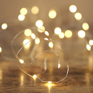 Close up of battery powered silver string lights
