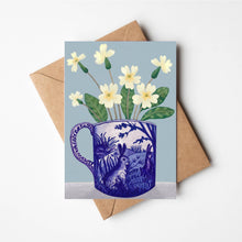 Load image into Gallery viewer, Greeting Card - Primroses is Rabbit Cup Card
