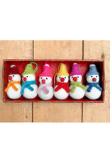 Load image into Gallery viewer, Set of 6 Mini Hanging Felt Snowmen Decorations
