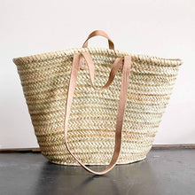 Load image into Gallery viewer, French Market Bag With Double Leather Handles - Natural
