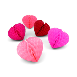 Paper Dreams Valentines Honeycomb Heart 10cm Pinks, Set of 5