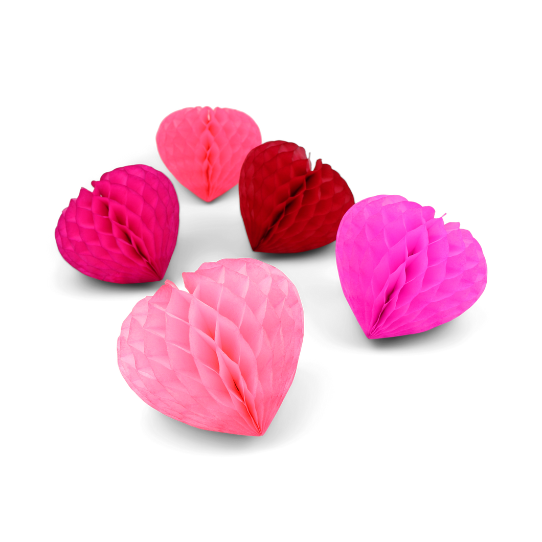 Paper Dreams Valentines Honeycomb Heart 10cm Pinks, Set of 5