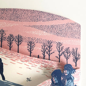 Concertina Card - Sledging at Dusk