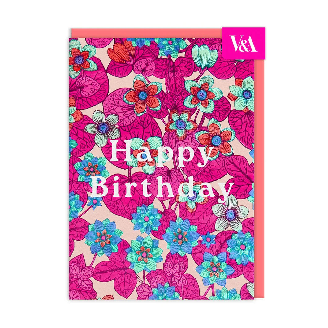Neon Floral Greeting Card - Pink
