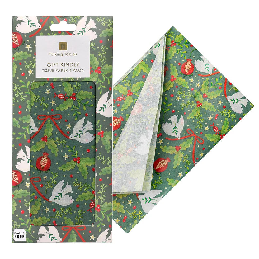 Talking Tables Folklore Green Christmas Tissue Paper - 4 Sheets