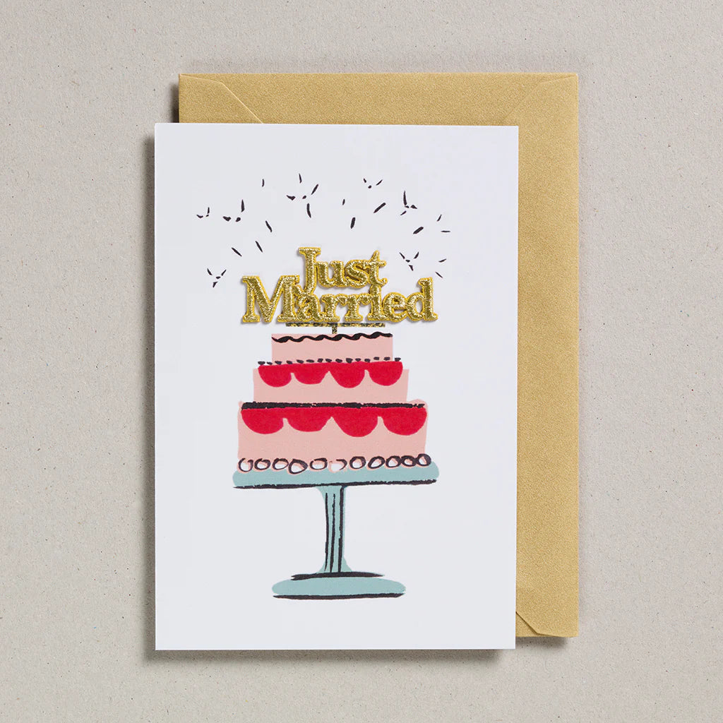 Riso Print Just Married Cake Card by Petra Boase