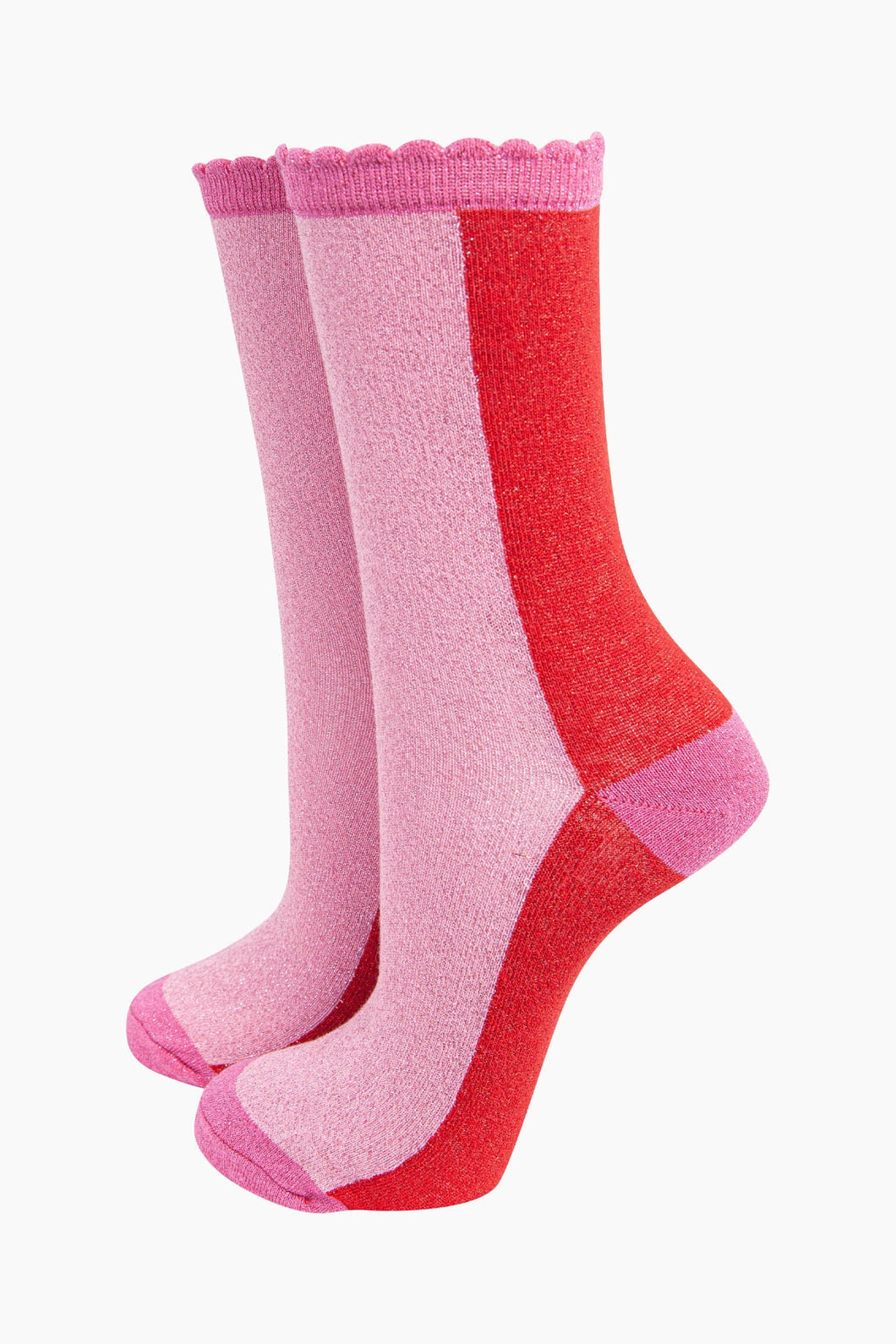 Women’s Socks - Red/ Pink Colour Block Glitter