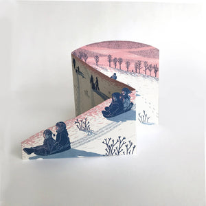 Concertina Card - Sledging at Dusk