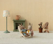 Load image into Gallery viewer, Maileg Micro Bunny Set - Sand with Rose Knitted Suit and Ball
