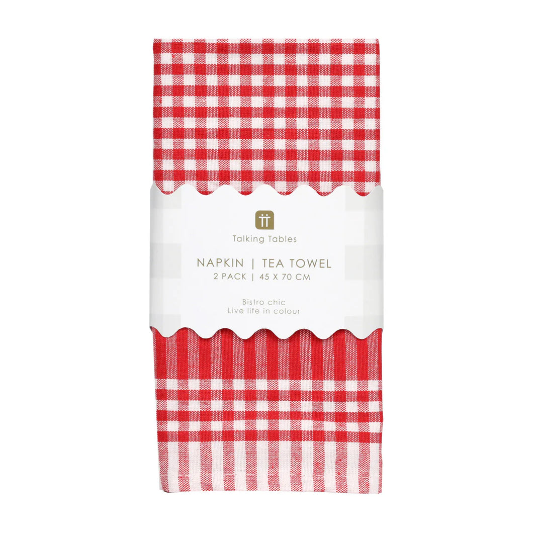 Talking Tables Set Of 2 Tea Towels - Red Gingham