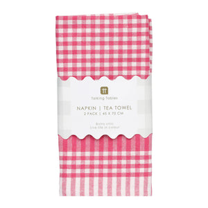 Talking Tables Set Of 2 Tea Towels - Raspberry Gingham