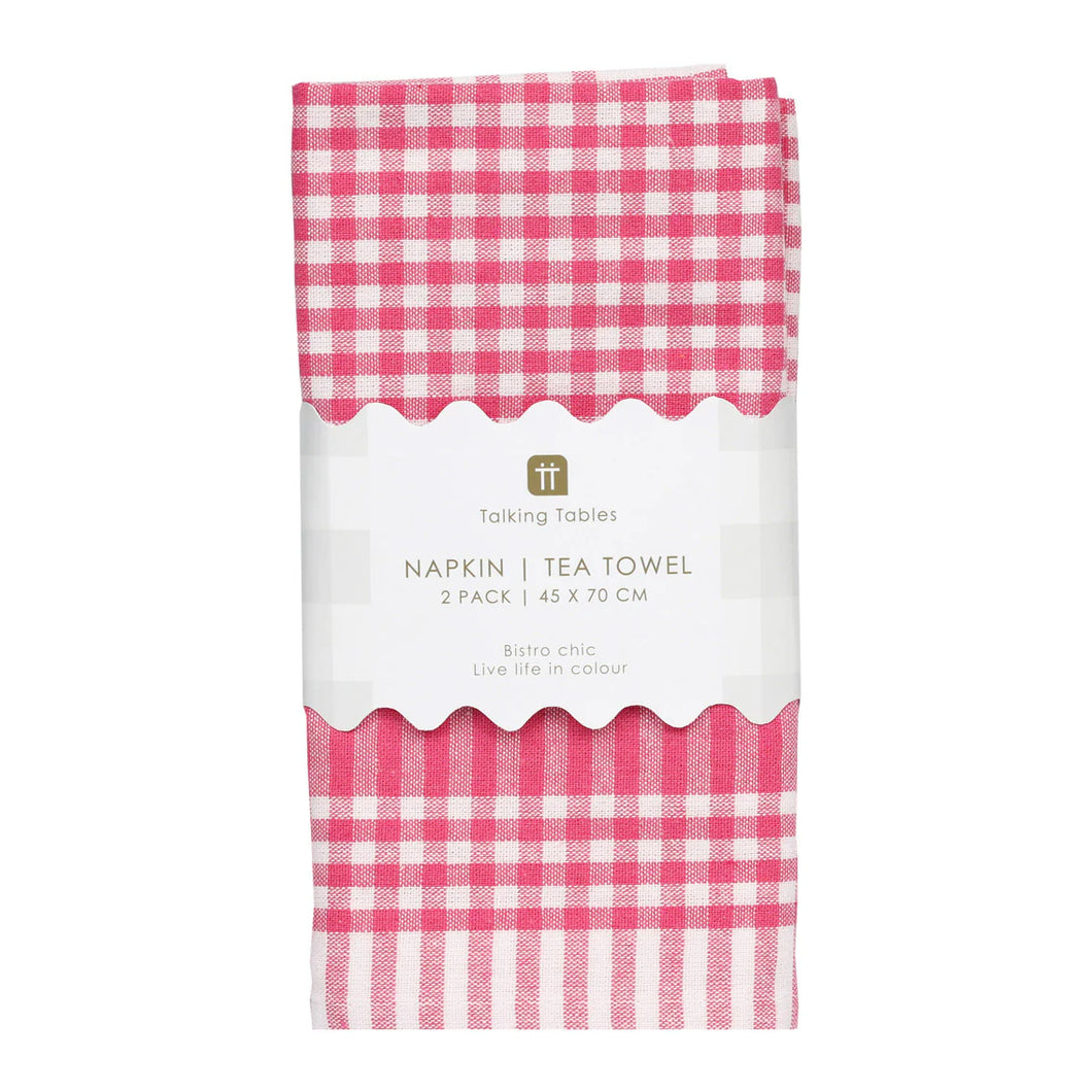 Talking Tables Set Of 2 Tea Towels - Raspberry Gingham