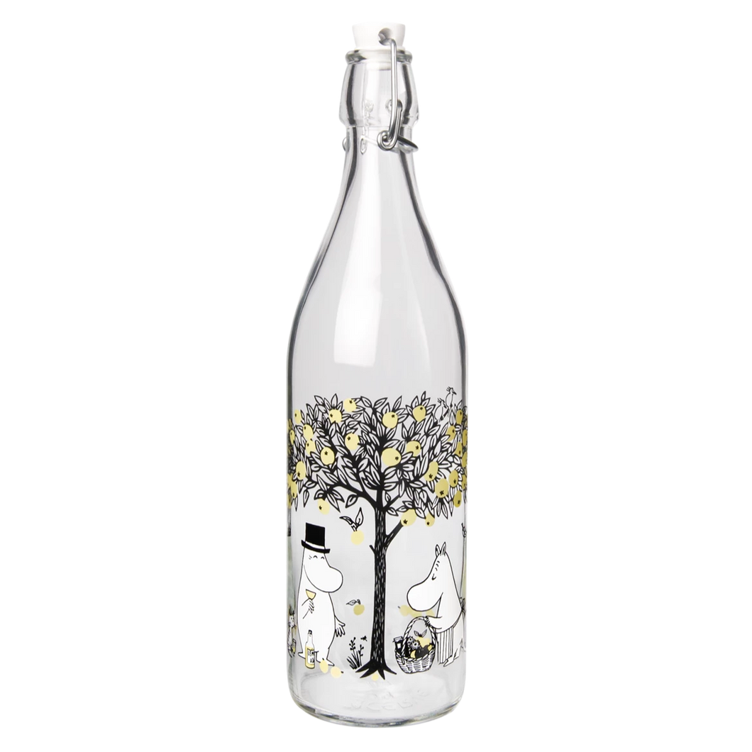 Moomin Glass Bottle with clamp stopper 1 L - Apples