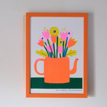 Load image into Gallery viewer, A4 Teapot Flowers Risograph Art Print
