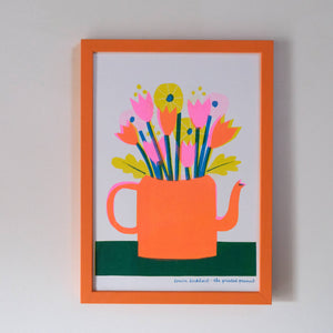 A4 Teapot Flowers Risograph Art Print