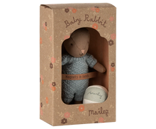 Load image into Gallery viewer, Maileg Micro Bunny Set - Brown with Blue Knitted Suit and Ball
