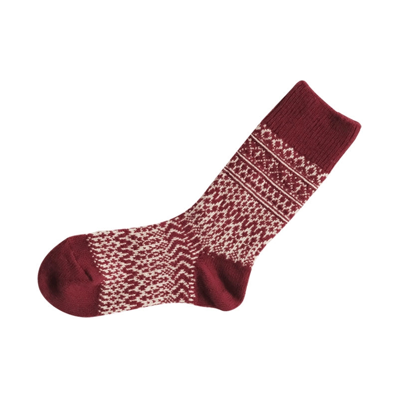 Nishiguchi Kutsushita Wool Jacquard Socks - Wine