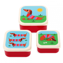 Load image into Gallery viewer, Snack Boxes Set Of 3 - Sausage Dog Blue
